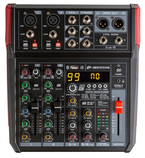 JB SYSTEMS - LIVE-6 - Versatile PA mixer in a handy compact format, 6 inputs / 4-channels