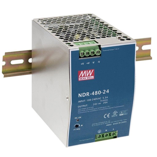 CONTEST - NDR-480-24 - MEAN WELL AC-DC Single output Industrial DIN rail power supply - Output 24Vdc at 20A - metal case