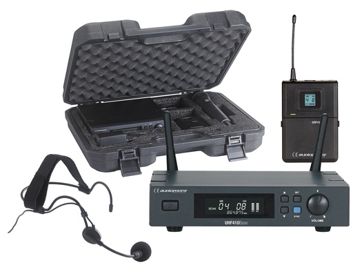 AUDIOPHONY - PACK-UHF410-Head-F5 - Set including a UHF True Diversity receiver, bodypack, headband microphone and transport case - 500MHz range