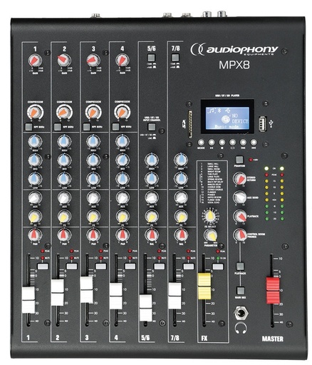 AUDIOPHONY - MPX8 - 8 channel mixer with compressor, effects and USB / SD / Bluetooth Player