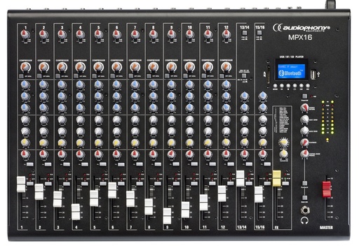 AUDIOPHONY - MPX16 - 16 channel mixer with compressor, effects and USB / SD / Bluetooth Player