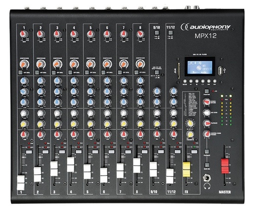 AUDIOPHONY - MPX12 - 12 channel mixer with compressor, effects and USB / SD / Bluetooth Player
