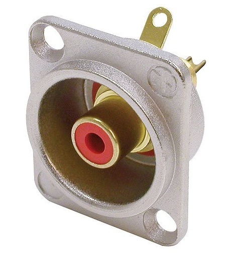 NEUTRIK - NF2D-2 - Neutrik Phono / RCA socket in nickel D-shape housing, red isolation washers, solder version