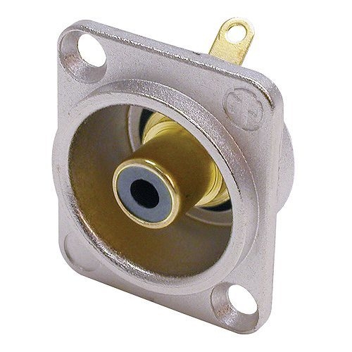 NEUTRIK - NF2D-0 - Neutrik RCA / Phono socket in nickel D-shape housing, black isolation washers, solder version