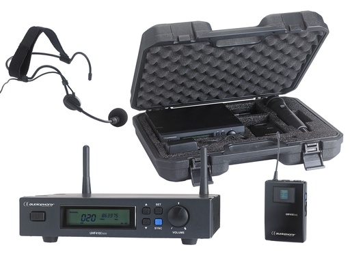 AUDIOPHONY - PACK-UHF410-Head-F8 - Set including a UHF True Diversity receiver + bodypack and a headband microphone in their transport case - 800MHz range