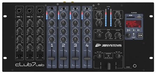 JB SYSTEMS - CLUB7-USB - DJ mixer, 13 inputs on 7 channels (3 mics, 5 line, 2 phonos or 2 USB, 1 AUX).