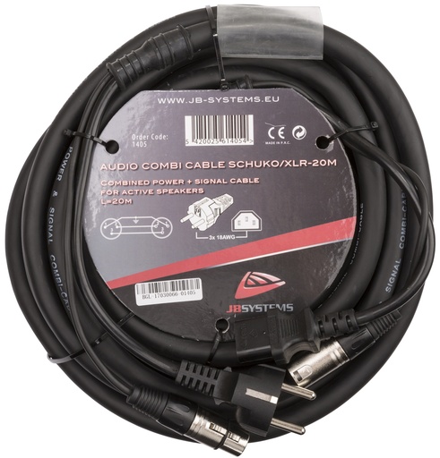 HILEC - AUDIO COMBI CABLE SCHUKO/XLR-20M - Power and signal combined in one 20m cable : Schuko, IEC and 3pin XLR