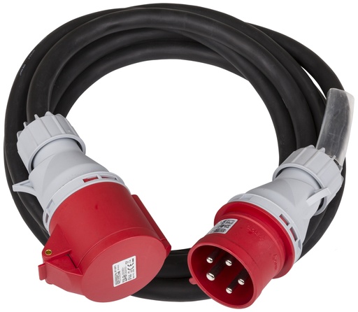 HILEC - CEE-CABLE-32A-5G6-5M - 5-pole CEE power extension cable with transparent heat shrink for custom labels.