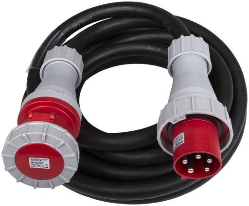 HILEC - CEE-CABLE-63A-5G16-10M - 5-pole CEE power extension cable with transparent heat shrink for custom labels