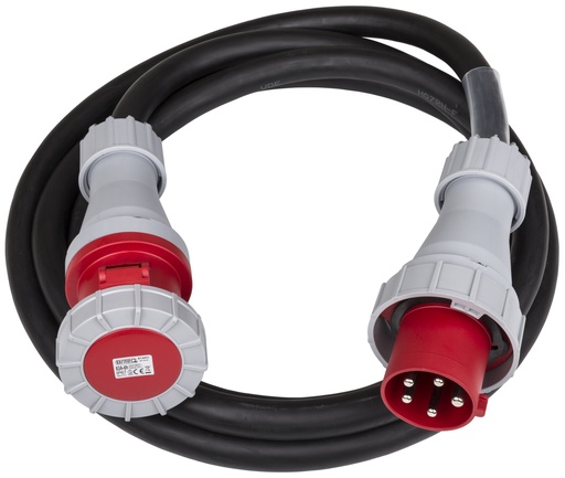 HILEC - CEE-CABLE-63A-5G16-5M - 5-pole CEE power extension cable with transparent heat shrink for custom labels.