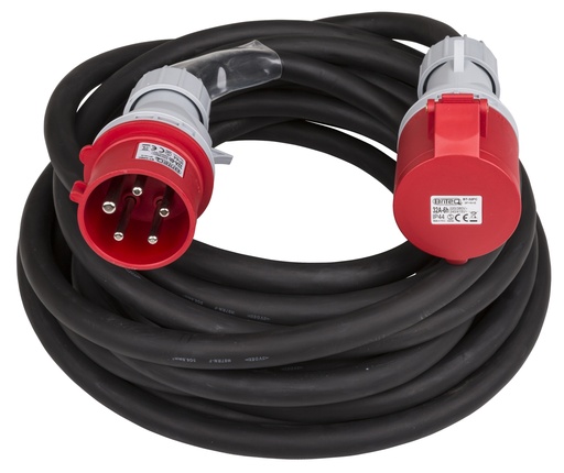 HILEC - CEE-CABLE-32A-5G6-10M - 5-pole CEE power extension cable with transparent heat shrink for custom labels
