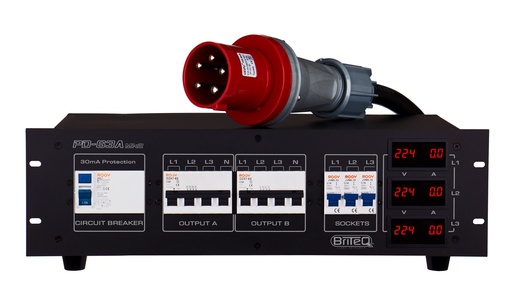 BRITEQ - PD-63A Mk2 / FRA-BEL - This 3-phase power distributor is designed to improve safety in both mobile, rental and fixed installations.