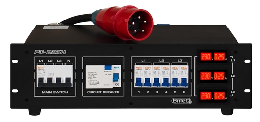BRITEQ - PD-32SH/FRA-BEL - This 3-phase power distributor is designed to improve safety in both mobile, rental and fixed installations.
