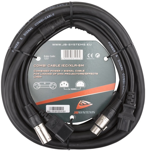 HILEC - COMBI CABLE IEC/XLR 5M - Power IEC + 3pin DMX cable 5m