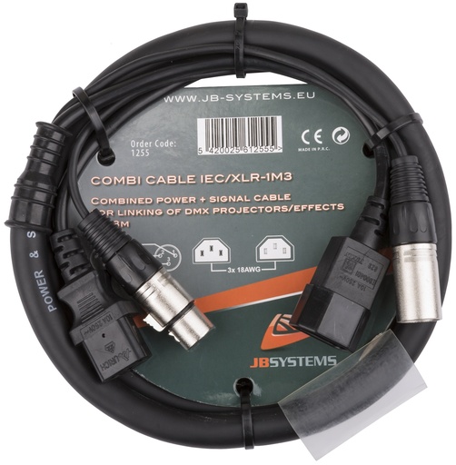 HILEC - COMBI CABLE IEC/XLR-1M3 - Power IEC + 3pin DMX cable - 1.3m